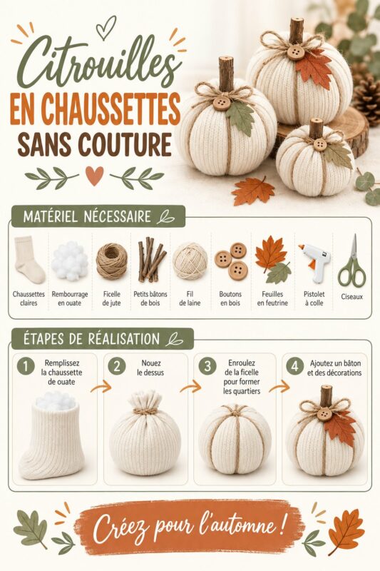 Citrouilles en chaussettes colorées comme décoration automnale.