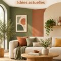 Salon moderne avec des couleurs tendance de 2026, créant une ambiance chaleureuse et accueillante.