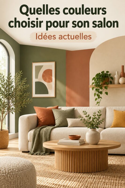 Salon moderne avec des couleurs tendance de 2026, créant une ambiance chaleureuse et accueillante.
