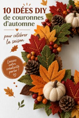 Couronne d'automne faite maison avec des feuilles colorées.