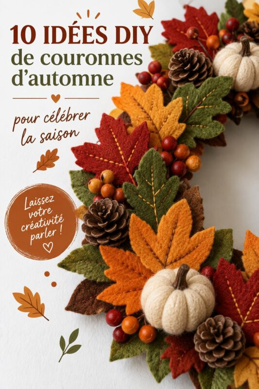 Couronne d'automne faite maison avec des feuilles colorées.