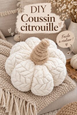 Coussin citrouille fait maison sur un canapé cosy, ajoutant une touche automnale