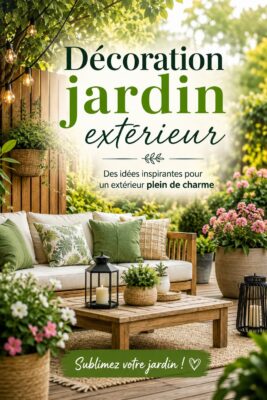 Jardin cozy décoré avec des meubles en bois et de belles plantes