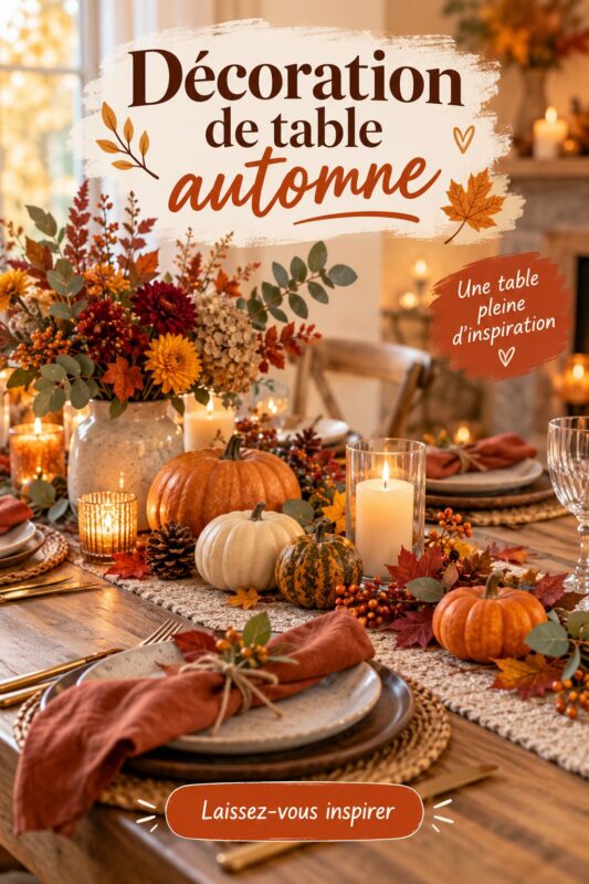 Décoration de table d'automne avec des éléments naturels et chaleureux