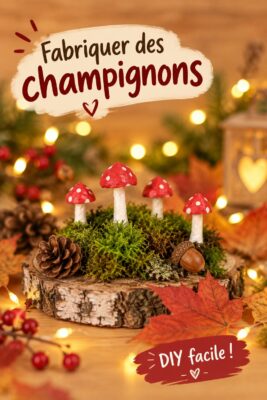 Image de champignons décoratifs faits maison dans un salon cozy.