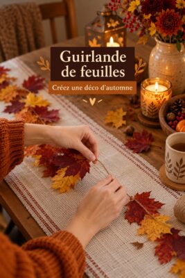 Guirlande de feuilles décorative dans un salon cosy