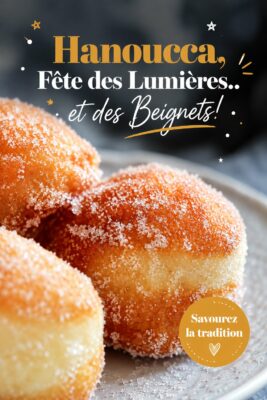 Table décorée pour Hanoucca avec des beignets et des lumières.