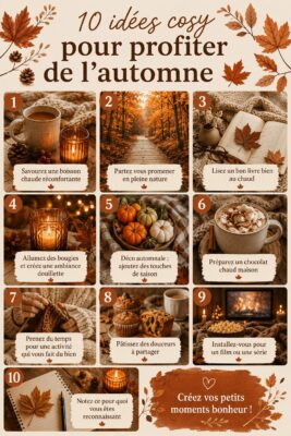 Salon cosy avec des accessoires d'automne, plaids et coussins