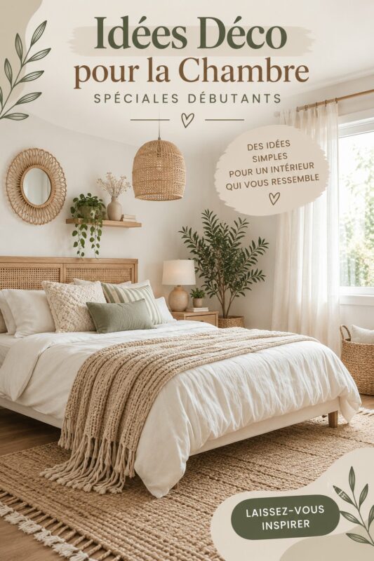 Chambre cosy et décorée avec des couleurs chaudes et textiles douillets.