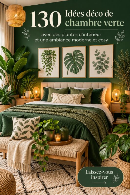 Chambre moderne avec décoration verte et plantes d'intérieur