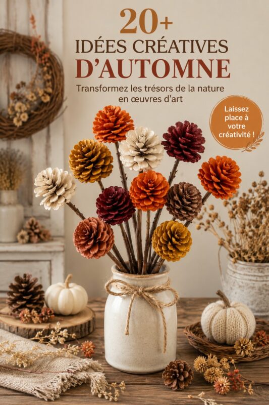 Création déco automnale en utilisant des éléments naturels comme des feuilles et des pommes de pin