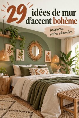 Un mur d'accent boho dans une chambre cosy avec des motifs colorés et des objets décoratifs