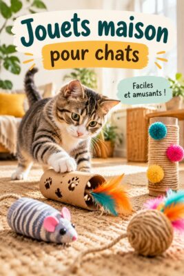Un chat jouant avec un jouet fait maison en tissu coloré.