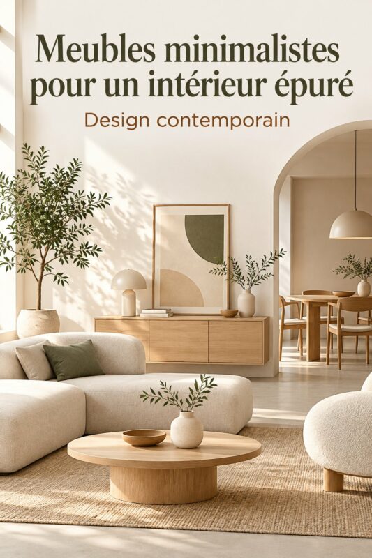 Salon cosy avec des meubles minimalistes en bois