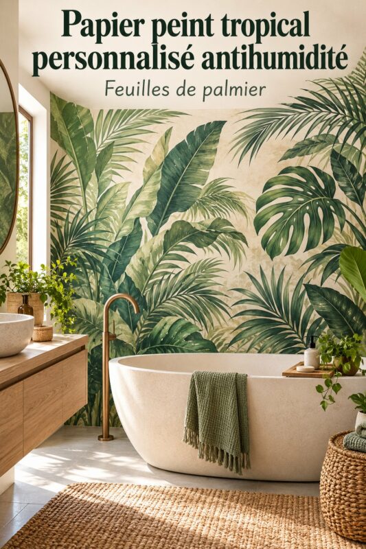 Un intérieur accueillant avec un papier peint tropical en feuilles de palmier