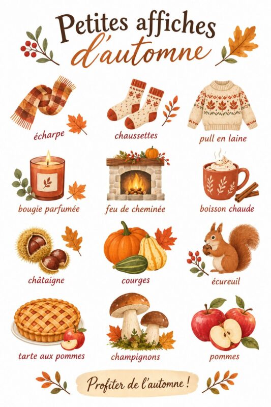 Petites affiches d'automne accrochées au mur d'une salle cosy