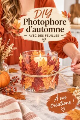 Porte-bougie fait maison avec des feuilles d'automne, décorant une table