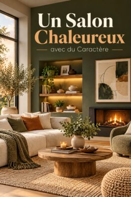Salon cosy avec une TV murale intégrée dans la décoration
