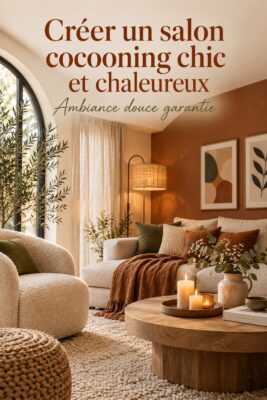 Salon beige cosy et élégant avec des touches de luxe