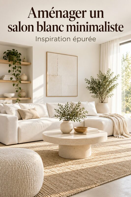 Salon cosy décoré en blanc avec des touches de texture douce