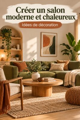 Salon moderne cosy avec des éléments élégants et chaleureux
