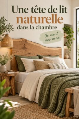Tête de lit en bois naturel apportant une ambiance chaleureuse dans une chambre cozy.