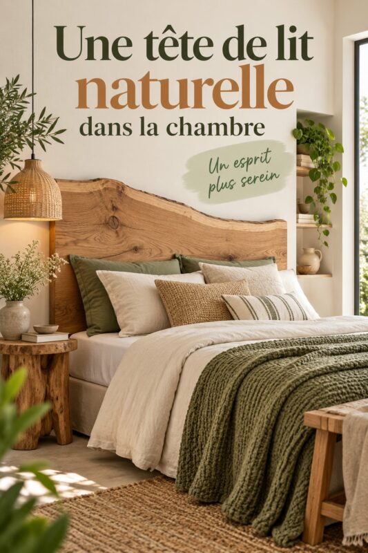 Tête de lit en bois naturel apportant une ambiance chaleureuse dans une chambre cozy.