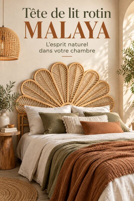 Tête de lit en rotin Malaya apportant une touche chaleureuse à une chambre",