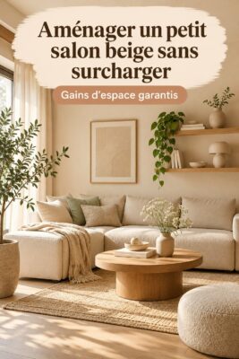 Petit salon moderne décoré en beige avec un aménagement épuré et accueillant.