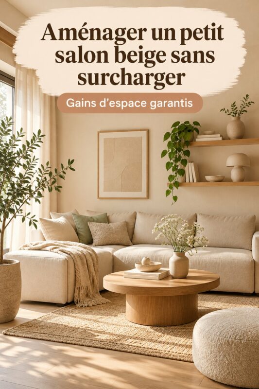 Petit salon moderne décoré en beige avec un aménagement épuré et accueillant.