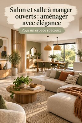Salon et salle à manger ouverts décorés avec élégance.