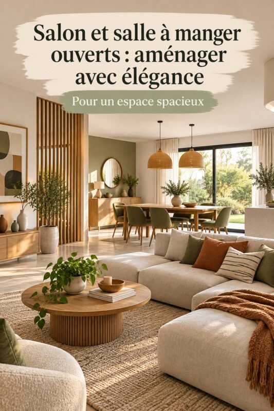 Salon et salle à manger ouverts décorés avec élégance.