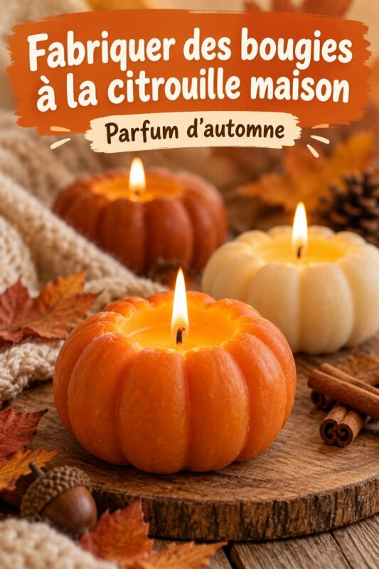 Bougies à la citrouille réalisées pour une décoration automnale cozy.