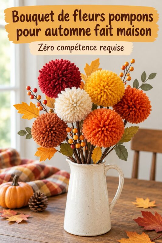Bouquet de fleurs pompons d'automne sur une table cosy