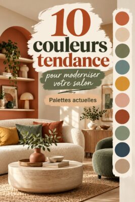 Salon moderne avec des couleurs tendance pour 2026, créant une ambiance cosy.