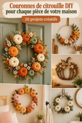 Couronne de citrouille DIY colorée suspendue dans une maison cozy