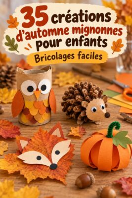 Enfants travaillant sur des créations d'automne mignonnes à la maison