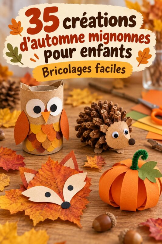 Enfants travaillant sur des créations d'automne mignonnes à la maison