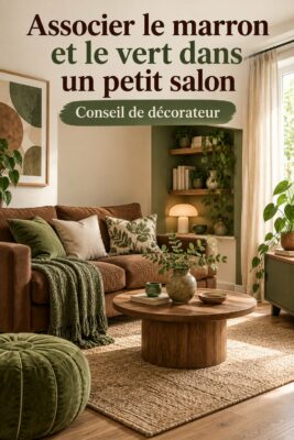 Un petit salon cosy décoré avec des teintes marron et vert