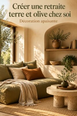 Intérieur cozy avec des éléments naturels comme des plantes et des textiles doux.
