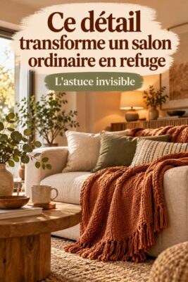 Salon cosy avec un éclairage doux et des textures chaleureuses, créant une ambiance accueillante.