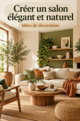 Salon décoré avec des éléments naturels et des couleurs élégantes