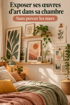Une chambre cozy avec des œuvres d'art soigneusement accrochées au mur