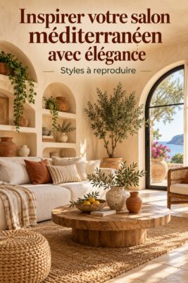 Un salon méditerranéen cosy avec des couleurs chaudes et des matériaux naturels.