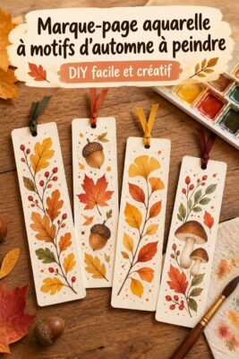 Marque-page aquarelle à motifs d'automne avec des feuilles colorées.