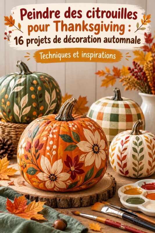 Citrouilles peintes avec des motifs colorés pour la décoration de Thanksgiving