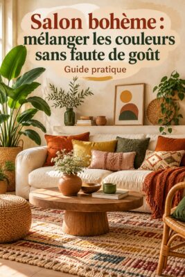 Salon bohème avec des couleurs vives et des textures douces