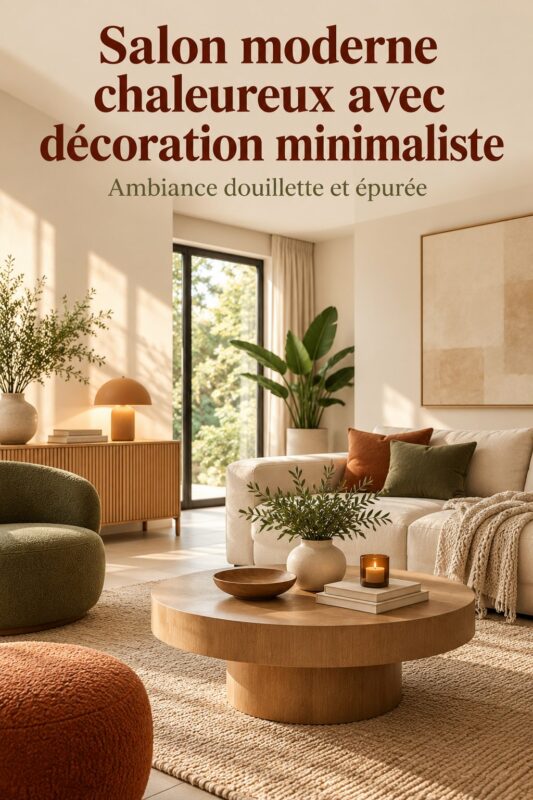 Salon moderne et cosy avec décoration neutre et éléments minimalistes