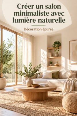 Un salon moderne avec un éclairage LED doux et une décoration naturelle.