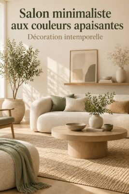 Salon moderne et neutre avec des touches cosy